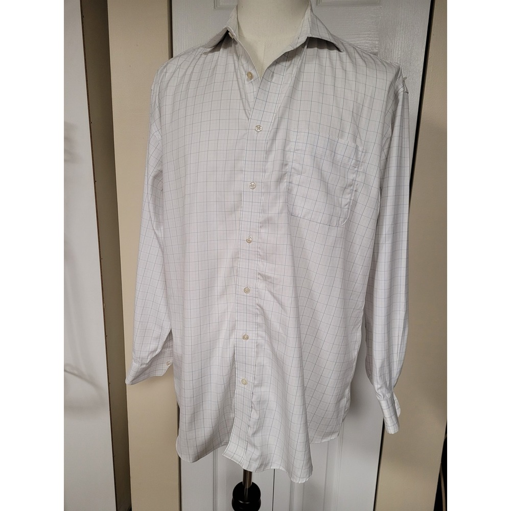 Jos A Bank Traveler's Collection Mens 16-34 White Windowpane Dress Shirt Cotton